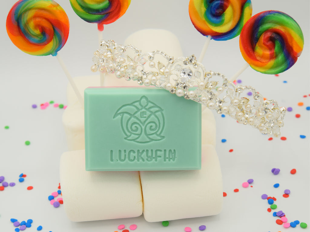 LuckyFin natural goat milk bar soap, mad dessert party scent
